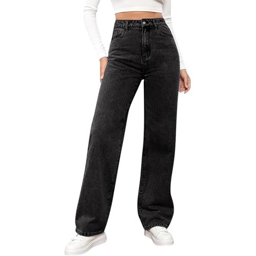 Generisch Straight Leg Jeans Damen High Waist Baggy Jeans Damen Schlaghose Damen Jeans Stretch Jeans mit Gummizug Leichte Sommerjeans für Frauen Hosen für Mädchen von Generisch