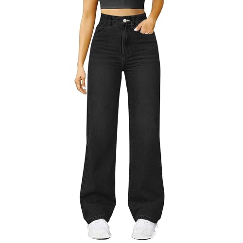 Generisch Straight Leg Jeans Damen High Waist Baggy Jeans Damen Schlaghose Damen Jeans Stretch Jeans mit Gummizug Leichte Sommerjeans für Frauen Hosen für Mädchen von Generisch