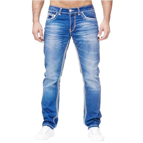 Straight Slim Fit Herren Jeans Knitterfest Leichtgewichtig Jeanshosen Atmungsaktiv Stretch Jeanshose Weiße Ripped Skinny-Jeans Aus Wolle 34/32 Regular von Generisch