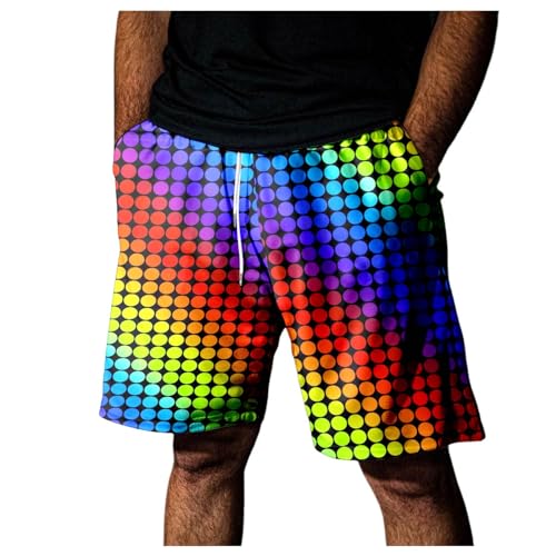Generisch Strand Shorts Herren Bunt Regenbogen Badeshorts Lässig Bequem Sports Running Kurze Schnelltrocknende Boardshorts Trainingshose Schwimmhose für Männer mit Taschen von Generisch