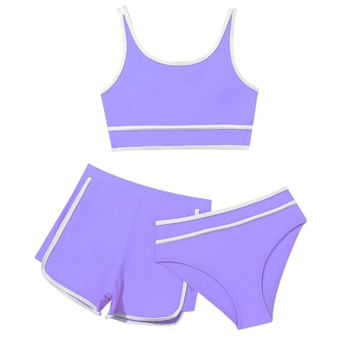 Generisch Strandanzuge Girls Kleine Mädchen Bikini Badeanzüge Mit Shorts Kinder 3 Stück Bikini Sets Sport Badeanzüge Bademode (Purple, 9-10 Jahre) von Generisch