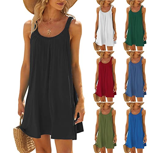 Generisch Strandkleider Damen Sommer Kurz Sommerkleid Bikini Cover Up Strandkleid Ärmellos Schulterband Knielang Minikleid Strand Kleider Casual Leicht Luftig Kleid Boho-Kleid Partykleide von Generisch