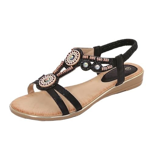 Generisch Strandsandalen Damen Boho, Sandaletten Damen Flach Mit Fussbett Slingback-Schuhe Slip-On Schuhe rutschfest Sommerschuhe Elastischer Bequem Walkingschuhe Wanderschuhe Freizeitschuhe von Generisch