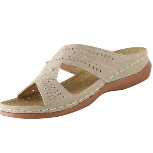 Generisch Strandsandalen for Damen, bequem, for den Sommer, offene Zehenpartie, Plateau-Slides mit Fußgewölbeunterstützung, Strand-Keilabsatz, Slip-on-Hausschuhe(Beige,43 EU) von Generisch