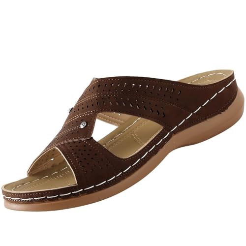 Generisch Strandsandalen for Damen, bequem, for den Sommer, offene Zehenpartie, Plateau-Slides mit Fußgewölbeunterstützung, Strand-Keilabsatz, Slip-on-Hausschuhe(Dark brown,37 EU) von Generisch