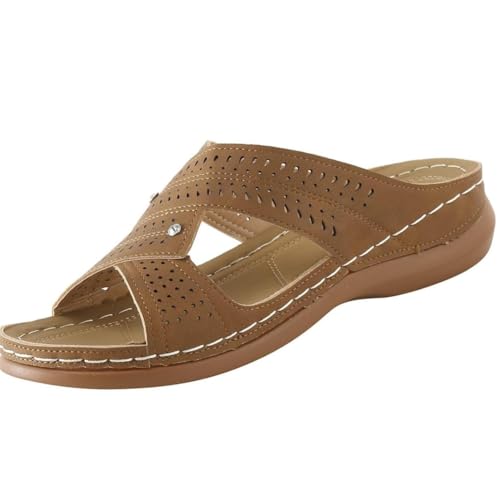 Generisch Strandsandalen for Damen, bequem, for den Sommer, offene Zehenpartie, Plateau-Slides mit Fußgewölbeunterstützung, Strand-Keilabsatz, Slip-on-Hausschuhe(Light brown,38 EU) von Generisch