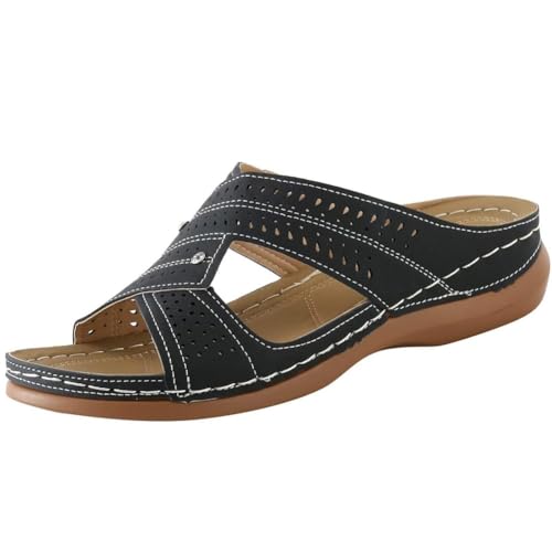 Generisch Strandsandalen for Damen, bequem, for den Sommer, offene Zehenpartie, Plateau-Slides mit Fußgewölbeunterstützung, Strand-Keilabsatz, Slip-on-Hausschuhe(Schwarz,35 EU) von Generisch