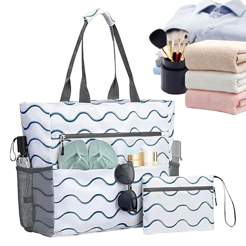 Generisch Strandtasche Für Damen,Schwimmbad Strandtasche Mit Münzgeldbeutel - Wasserdichte Reißverschluss Handtasche Falbar Für Gym Pendeln Wandern Alltag Pool Picknick Arbeit Camping Reise Urlaub von Generisch