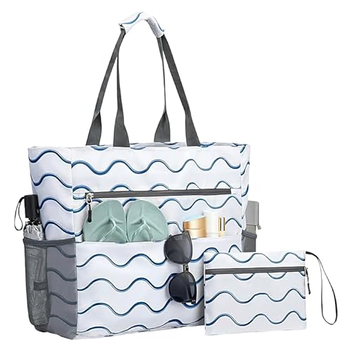 Generisch Strandtaschen Für Damen | Wasserdichte Strandtasche Mit Münzfach - Wasserdichte Reißverschluss Handtasche Falbar Für Gym Pendeln Wandern Alltag Pool Picknick Arbeit Camping Reise Urlaub von Generisch