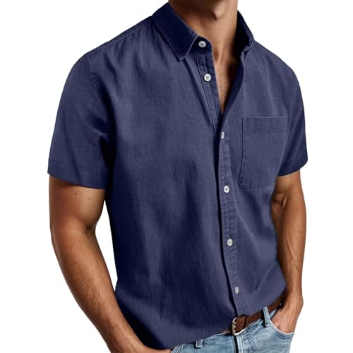 Generisch Strandurlaub-Hemd, kurzärmeliges Cardigan-Hemd, Herren-Manschettenknopf-Kontrast-Hemd sommerhemd Herren leicht Hemd Sommer Strand leichtes kurz von Generisch