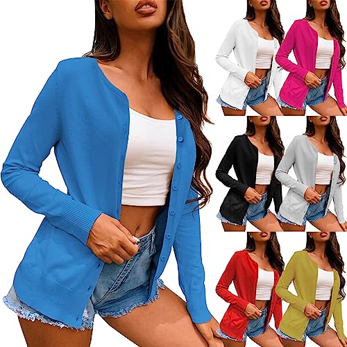 Generisch Strickjacke Baumwolle Kurz Leichte Sommerjacke Elegant Cardigan Sommer Feinstrickjacke Mit Knöpfen Übergangsjacke Langarm Strickcardigan Feinstrick-Strickmantel Frühlingsjacke Damen-Jacken von Generisch