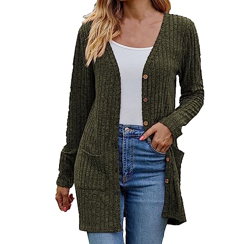 Generisch Strickjacke Damen, Elegant Lang Cardigan mit Knöpfen Open Front Strickjacken für Mädchen Leichte Longstrickjacke Strickmantel Langarm Übergangsjacke Baumwolle Pullover Jacke Sweater Outwear von Generisch