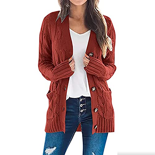 Generisch Strickjacke Damen Elegant Strick Cardigan Lange Strickjacken Mit Taschen Und Knöpfen Female Pullover Langarmshirt Strickwaren Übergroße Pullover Strickmantel Für Herbst Winter Frühling von Generisch