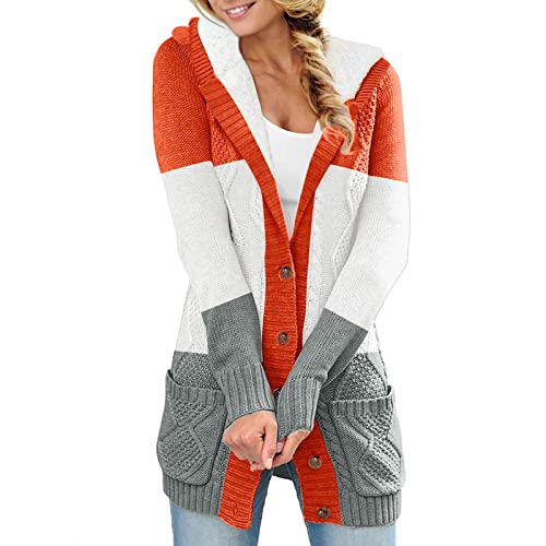 Generisch Strickjacke Damen Grobstrick Cardigan Lang Winter Damen Grobstrickjacke Strickmantel mit Kapuze Dicke Strickcardigan Strickjacken für Damen Kaputzenjacken Fleecejacke von Generisch