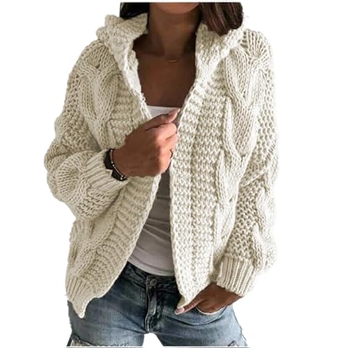 Generisch Strickjacke Damen Grobstrick Strickmantel Damen mit Kapuze Strickjacken Damen Langarm Winter Strickjacke Elegant Dicke Cardigan Damenstrickjacke Warm Grobstrickjacke Frauen Zopfmuster von Generisch