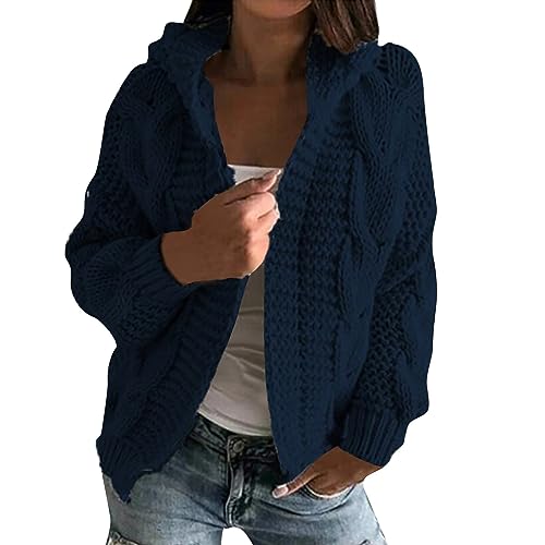 Generisch Strickjacke Damen Grobstrick Strickmantel Damen mit Kapuze Strickjacken Damen Langarm Winter Strickjacke Elegant Dicke Cardigan Damenstrickjacke Warm Grobstrickjacke Frauen Zopfmuster von Generisch