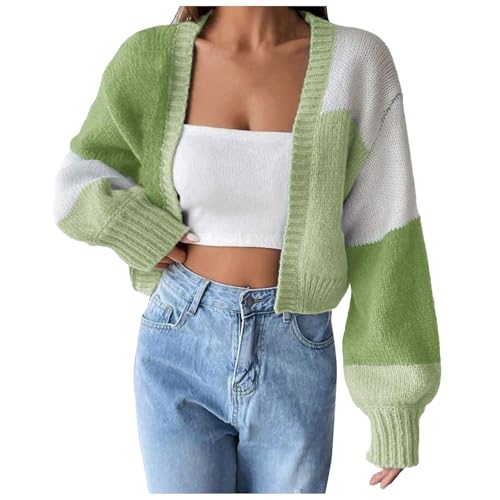 Strickjacke Damen V-Ausschnitt Gestreifter Strick Kurzmantel in Colorblocking Herbst Winterjacke Übergangsjacke Mantel Cardigan Strickjacke für Damen Kurz Y2k Elegant Langarm Spring Winter von Generisch