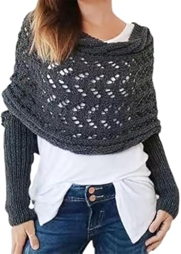 Generisch Strickjacke Damen Kurz Leichte Pullover Cardigan Casual Elegant Bolero Mode Hohlraum Cover Up Langarm Schulterjacke Top (Dunkelgrau) von Generisch