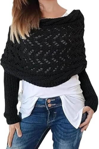 Generisch Strickjacke Damen Kurz Leichte Pullover Cardigan Casual Elegant Bolero Mode Hohlraum Cover Up Langarm Schulterjacke Top (Schwarz) von Generisch