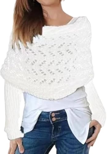 Generisch Strickjacke Damen Kurz Leichte Pullover Cardigan Casual Elegant Bolero Mode Hohlraum Cover Up Langarm Schulterjacke Top (Weiß) von Generisch