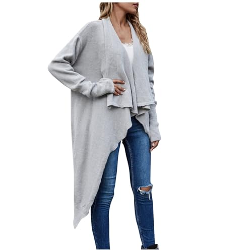 Generisch Strickjacke Damen Lang Cardigan Damen Elegant Mit Wasserfallkragen Strickjacken Für Damen Winter Langarm Longstrickjacke Frauen Einfarbig Strickjacke Grobstrick mit Taschen Strickmantel von Generisch