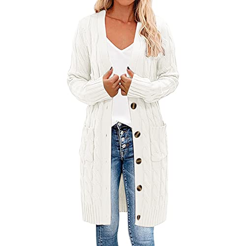 Generisch Strickjacke Damen Lang Grobstrick Elegant Langarm Cardigan Lang Strickjacke Lockere Cardigan Blazer Strickjacke Solid Elegante & Exklusive Strand Offene Front Vorderseite Jacke Für Damen von Generisch