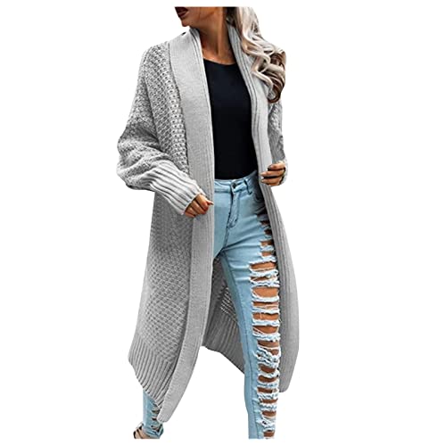 Generisch Strickjacke Damen Lang Grobstrick Langarm Cardigan Lang Strickjacke Leicht Lockere Cardigan Blazer Strickjacke Ohne Kapuze Farbblock Patchwork Strickmantel Elegante Langarmshirt Wasserfall von Generisch
