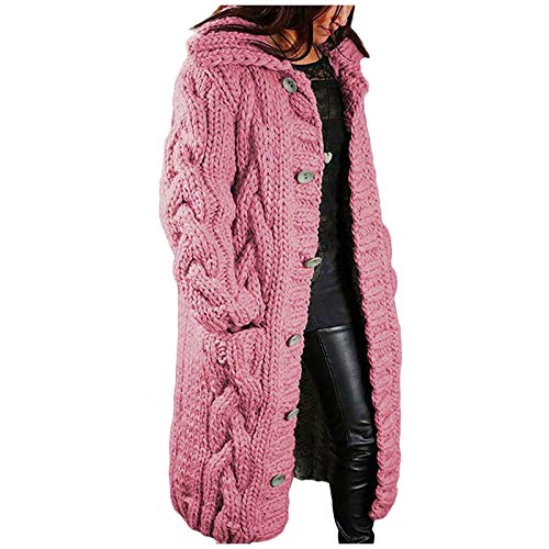 Generisch Strickjacke Damen Lang Grobstrick Langarm Casual Cardigan Jacke Mit Knöpfen Strickjacke Oversize Mantel Damen Herbst Elegant Cardigan Strickjacke Basic Winterkleid Offene von Generisch