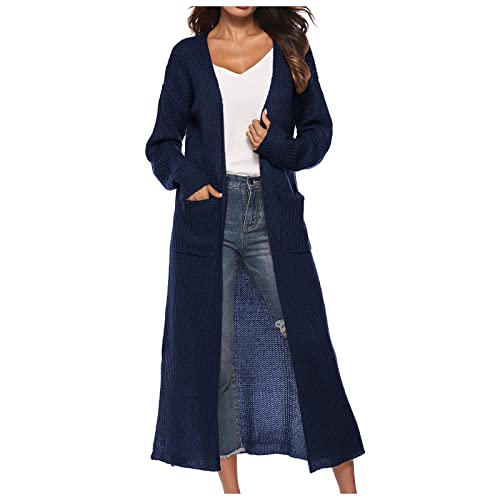 Generisch Strickjacke Damen Lang Grobstrick Strickjacken Für Damen Winter Longstrickjacke Damen mit Schlitz Damenstrickjacke mit Taschen Strickmantel Lang Damen Langarm Cardigan Frauen Elegant von Generisch