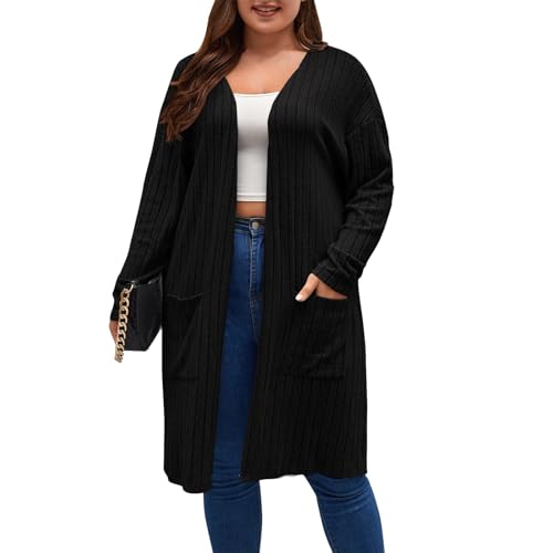 Generisch Strickjacke Damen Lang Große Größen Cardigan Damen Elegant Strickjacken Einfarbig Langarm Übergangsjacke Dicke Leicht Strickmantel Warm Damenstrickjacke Casual Herbstmantel Mit Taschen von Generisch