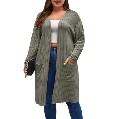 Generisch Strickjacke Damen Lang Große Größen Cardigan Damen Elegant Strickjacken Einfarbig Langarm Übergangsjacke Dicke Leicht Strickmantel Warm Damenstrickjacke Casual Herbstmantel Mit Taschen von Generisch
