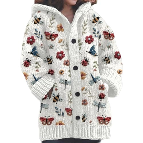 Generisch Strickjacke Damen Lang Hoodie Cardigan Elegant V-Ausschnitt 3D Digital Bedruckt Halloween Sweater Weihnachtspullover Oversize Locker Übergangsjacke Herbst Winter Pullover von Generisch