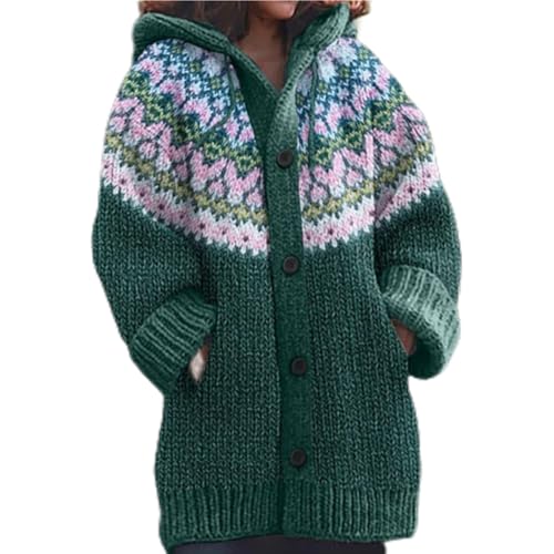 Generisch Strickjacke Damen Lang Hoodie Cardigan Elegant V-Ausschnitt 3D Digital Bedruckt Halloween Sweater Weihnachtspullover Oversize Locker Übergangsjacke Herbst Winter Pullover von Generisch
