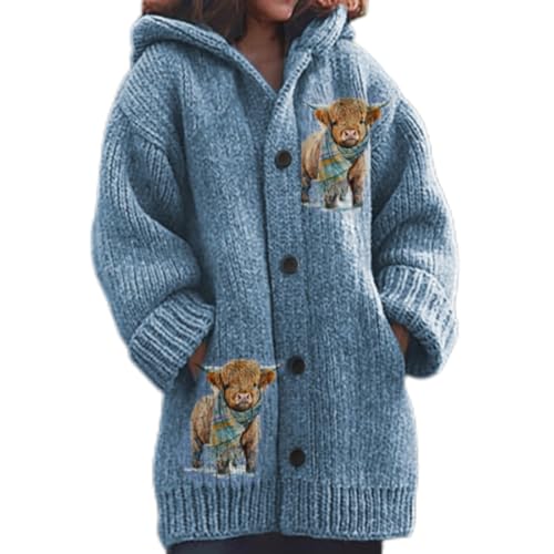 Generisch Strickjacke Damen Lang Hoodie Cardigan Elegant V-Ausschnitt 3D Digital Bedruckt Halloween Sweater Weihnachtspullover Oversize Locker Übergangsjacke Herbst Winter Pullover von Generisch
