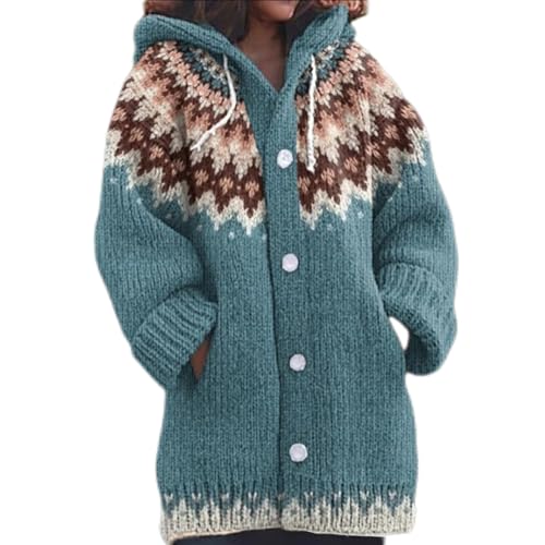 Generisch Strickjacke Damen Lang Hoodie Cardigan Elegant V-Ausschnitt 3D Digital Bedruckt Halloween Sweater Weihnachtspullover Oversize Locker Übergangsjacke Herbst Winter Pullover von Generisch