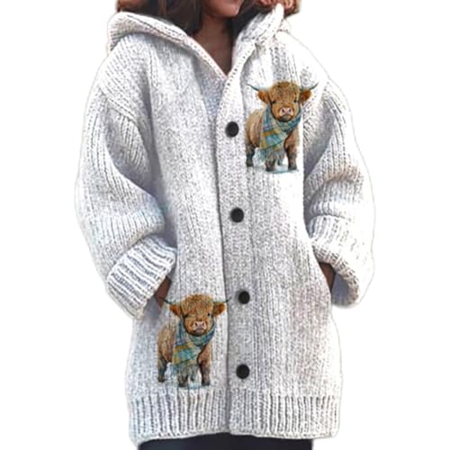 Generisch Strickjacke Damen Lang Hoodie Cardigan Elegant V-Ausschnitt 3D Digital Bedruckt Halloween Sweater Weihnachtspullover Oversize Locker Übergangsjacke Herbst Winter Pullover von Generisch