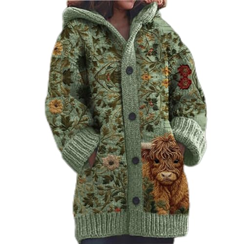 Generisch Strickjacke Damen Lang Hoodie Cardigan Elegant V-Ausschnitt 3D Digital Bedruckt Halloween Sweater Weihnachtspullover Oversize Locker Übergangsjacke Herbst Winter Pullover von Generisch