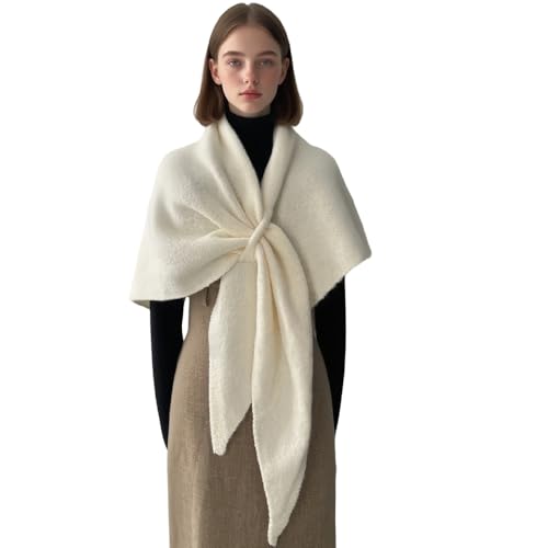 Generisch Strickjacke Damen Leichte Kurz Pullover Cardigan Casual Bolero Mode Poncho Cover Up Elegant Stola Schulterjacke (Cremefarben) von Generisch