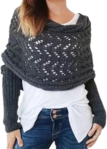 Generisch Strickjacke Damen Leichte Kurz Pullover Cardigan Casual Elegant Bolero Mode Hohlraum Cover Up Langarm Schulterjacke Top (Dunkelgrau) von Generisch