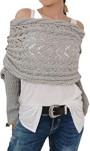 Generisch Strickjacke Damen Leichte Kurz Pullover Cardigan Casual Elegant Bolero Mode Hohlraum Cover Up Langarm Schulterjacke Top (Hellgrau) von Generisch