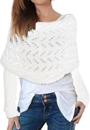 Generisch Strickjacke Damen Leichte Kurz Pullover Cardigan Casual Elegant Bolero Mode Hohlraum Cover Up Langarm Schulterjacke Top (Weiß) von Generisch