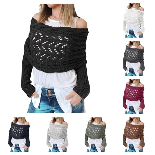 Generisch Strickjacke Damen Leichte Kurz Pullover Cardigan Casual Elegant Bolero Mode Hohlraum Cover Up Langarm Schulterjacke Top von Generisch