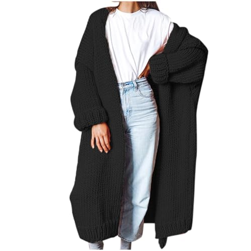 Generisch Strickjacke Damen Schwarz, Lang Grobstrickjacke Cardigan Langarm Herbst Winter Strickmantel Offene Front Strick Jacke Wintermantel Strickcardigan Sweater Winterjacke, Mohair Strickjacke von Generisch