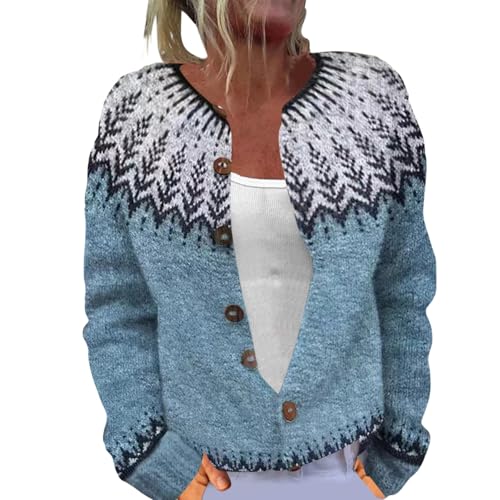 Generisch Strickjacke Damen Sommer, Long Cardigan Damen, Pullover Strickjacken Elegante Winter Warm Herbst Jacke Strick Übergangsjacke Leichte Sweater Norweger Strickpullover von Generisch