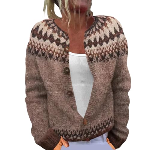 Generisch Strickjacke Damen Sommer Lang, Oversize Cardigan Damen, Pullover Strickjacken Elegante Winter Warm Herbst Jacke Strick Übergangsjacke Leichte Sweater Norweger Strickpullover von Generisch