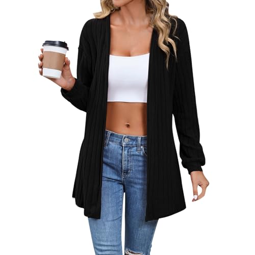 Generisch Strickjacke Damen Sommer V-Ausschnitt Knopfleiste Mit Taschen Leichte Strickjacke Lang Mit Taschen Und Knöpfen Long Elegant Cardigan Dünne Casual Langarm Cardigan Strickpullover von Generisch