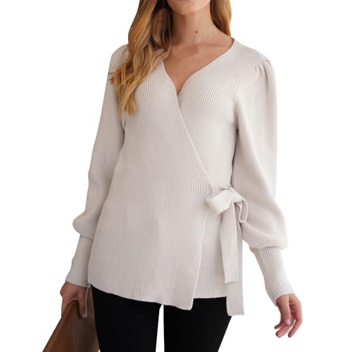 Generisch Strickjacke Damen Wickel Langarm Pullover & Strickjacken Für Damen Zum Binden Strickmantel Damen Elegant V Ausschnitt Strickjacke Frauen Grobstrick Damenstrickjacke Winter Cardigan von Generisch