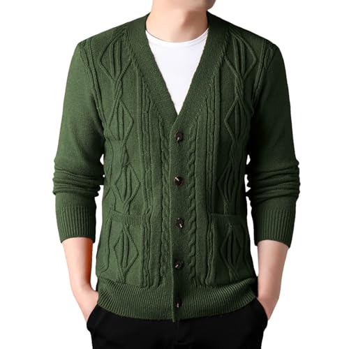 Generisch Strickjacke Herren Button Down Cardigan V-Ausschnitt Pullover Casual Leicht Winterjacke Herrenstrickjacke mit Knöpfen Fleecejacke Warm Trachtenstrickjacke von Generisch