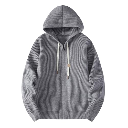 Generisch Strickjacke Herren Grobstrick Kapuzenjacke Cardigan Feinstrickjacke für Männer Winterjacke Kapuzenpulli mit Taschen Freizeitjacke Softshelljacke Laufjacke von Generisch