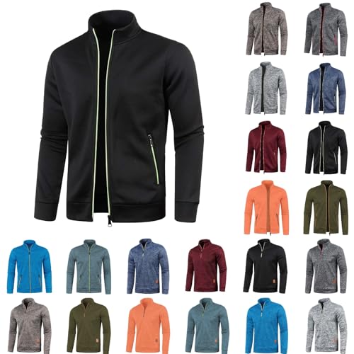 Generisch Strickjacke Herren Langarm Übergangsjacke Slim Fit Zipper Stehkragen Jacke mit Tasche Bequeme Cardigan Leichte Freizeitjacke Einfarbig Warm Sportjacke Übergroße Outerwear von Generisch
